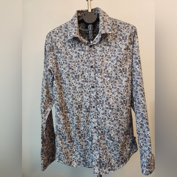 Matinique Grey Blue Floral Long Sleeve Men's Shirt. 100% cotton. Size L - Picture 6 of 14